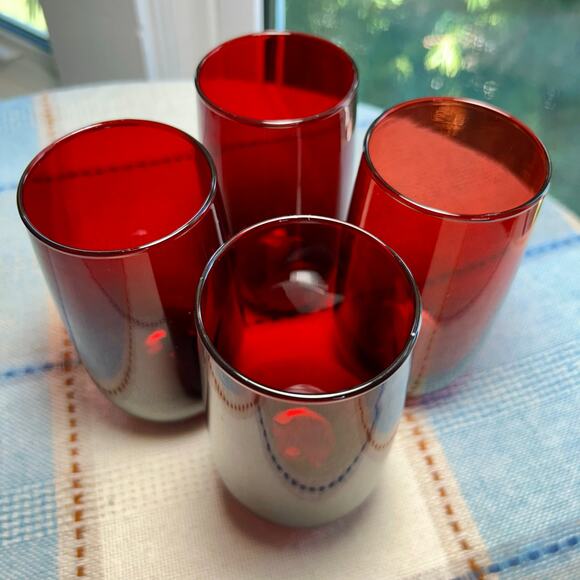 Vintage Ruby Red Glass Tumblers Set of 4, Cranberry Red Glasses - Picture 2 of 10